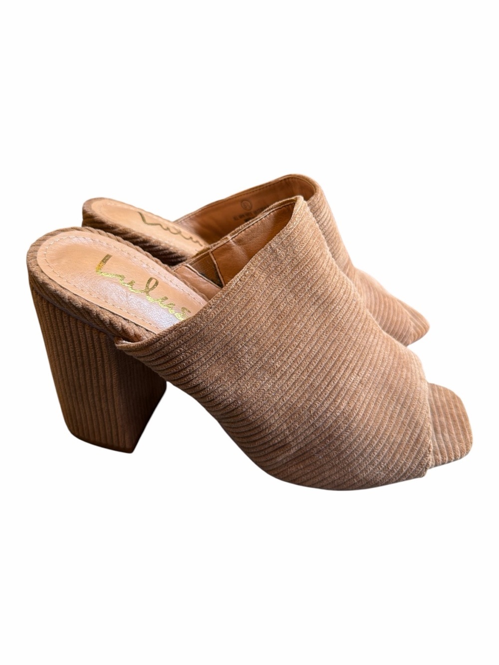 Lulu's Ribbed Tan Block Heel Mule Sandals - Picture 2 of 6